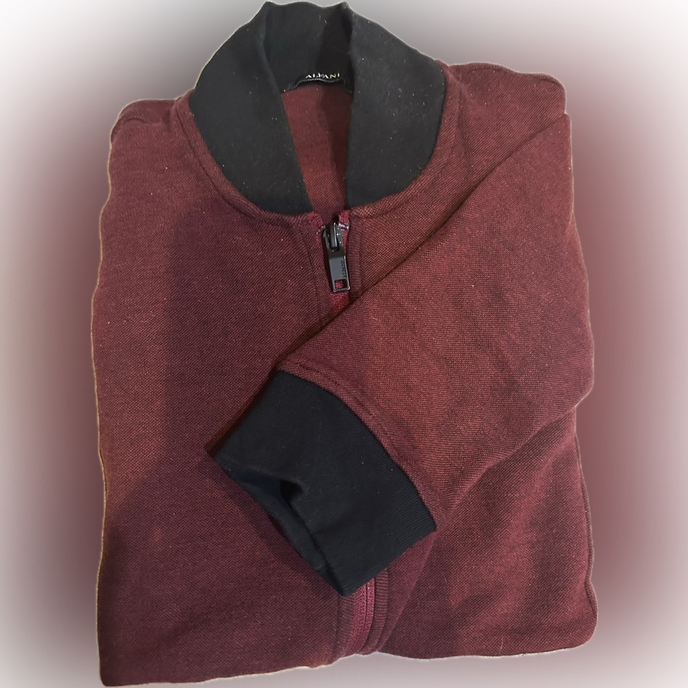 ALFANI MENS COTTON ZIP FRONT BASEBALL COLLAR BOMBER JACKET DARK RED SZ S EGYPT